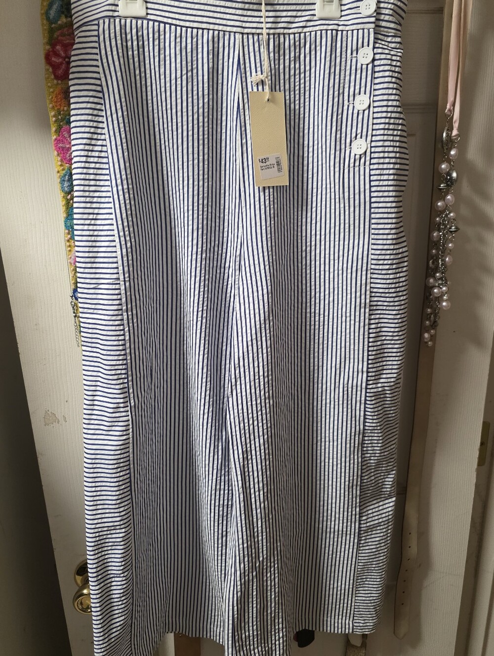 Womens Blue and White Striped Casual Pants - Picture 5 of 7